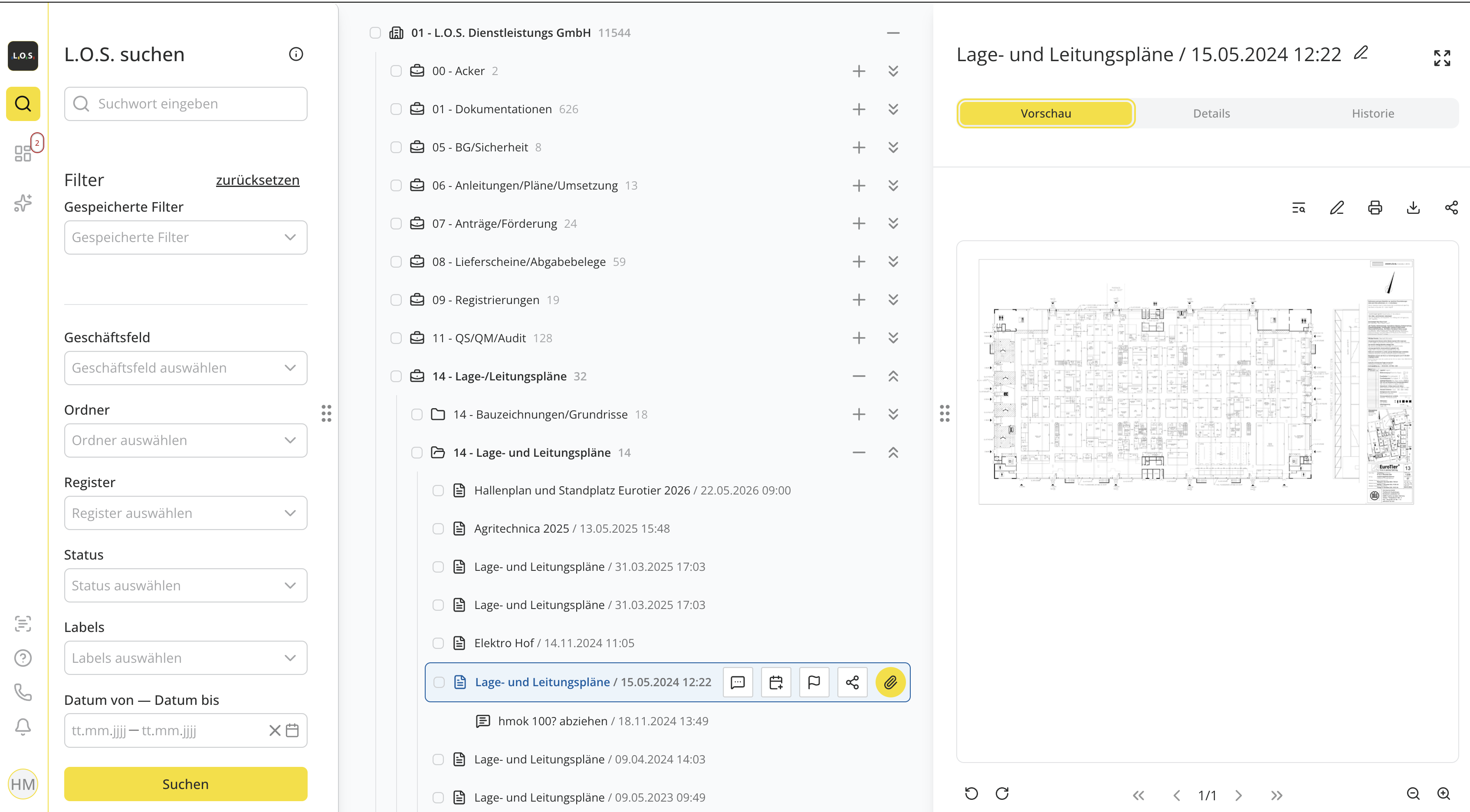 L.O.S. GmbH: Jahrzehnte landwirtschaftlichen Papierkram. Jetzt KI-gestützt und durchsuchbar.